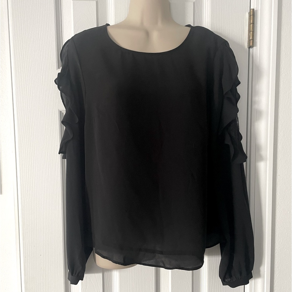 Black Ruffle Long Sleeve Blouse